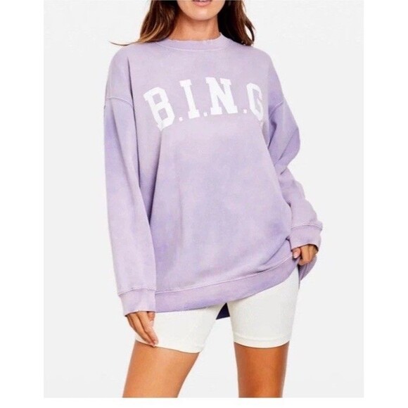 Anine Bing Sweaters - Anine Bing Tyler Sweatshirt Washed Lavender Size XL
